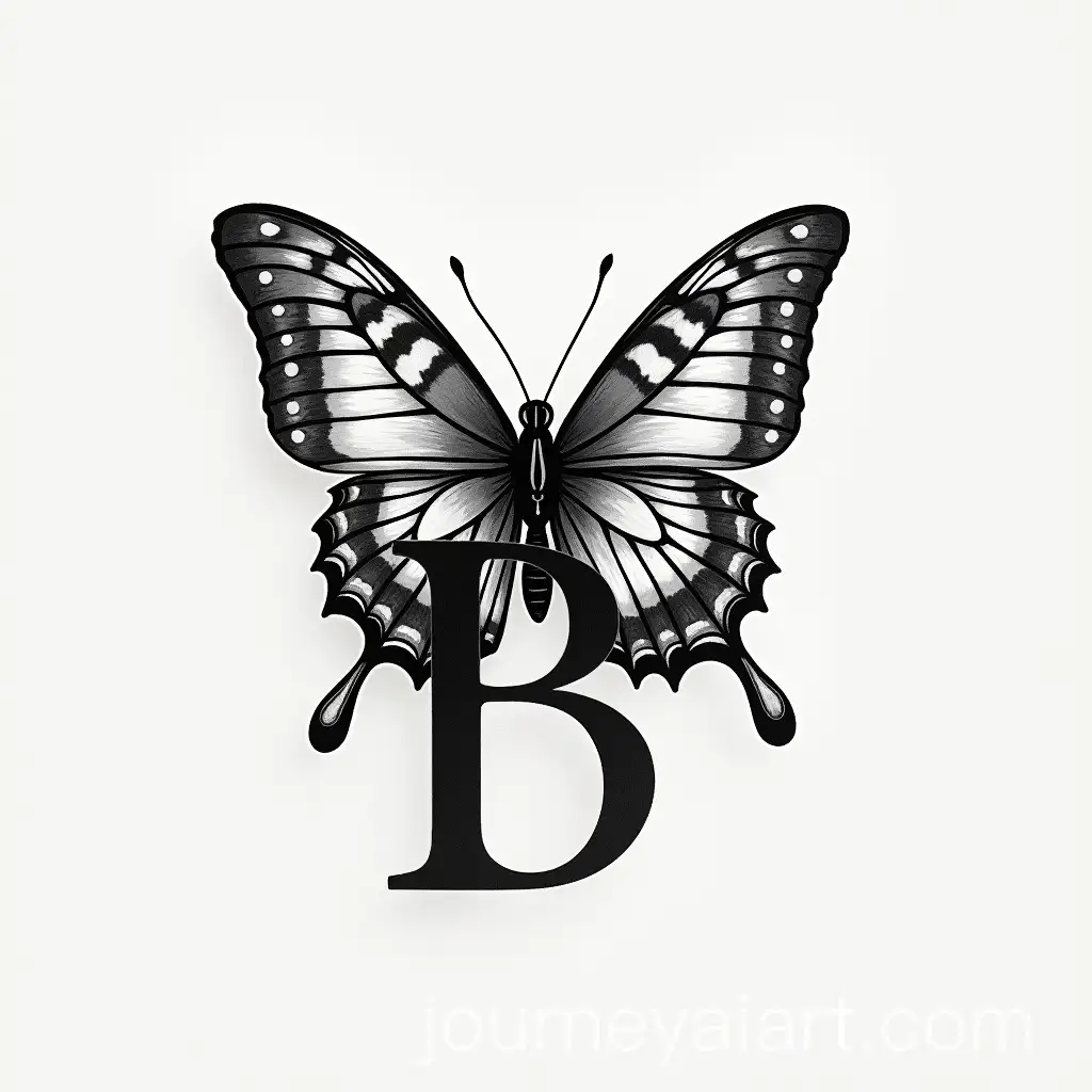 Realistic-Black-and-White-Butterfly-Tattoo-Design-on-Letter-B