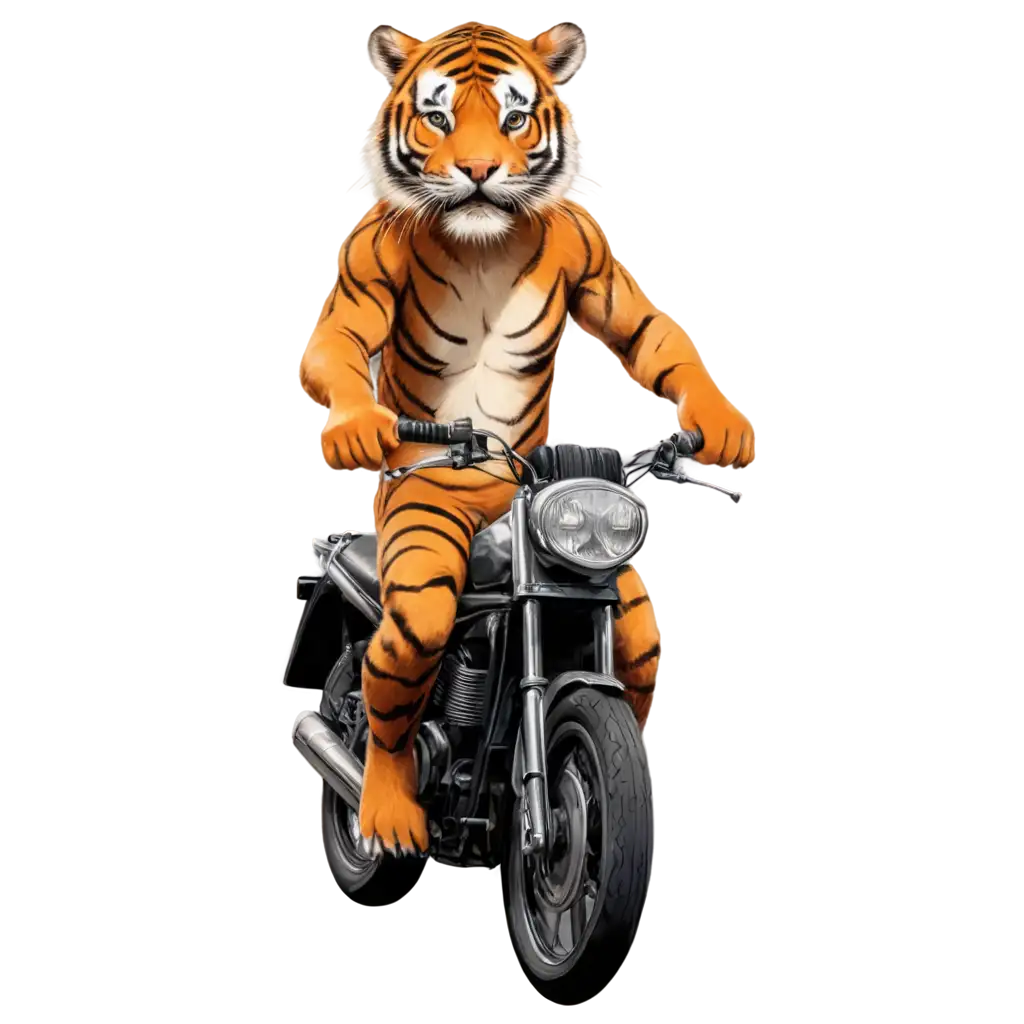 An illustration of a tiger riding  a motorbike