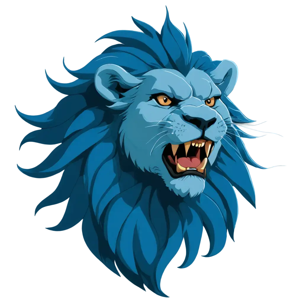 Fierce-Lion-Roaring-Side-View-PNG-Blue-Cartoon-Vector-for-Versatile-Digital-Use