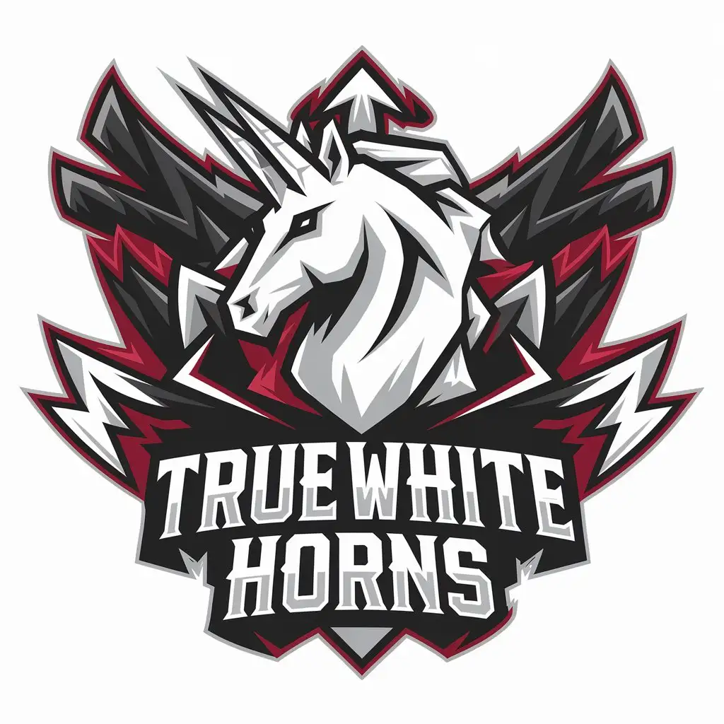 LOGO Design For True White Horns Red White and Black Triple Headed Unicorn Symbol