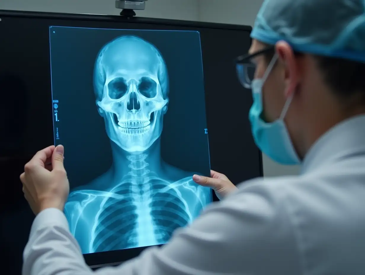 A doctor is checking x-rays of patient