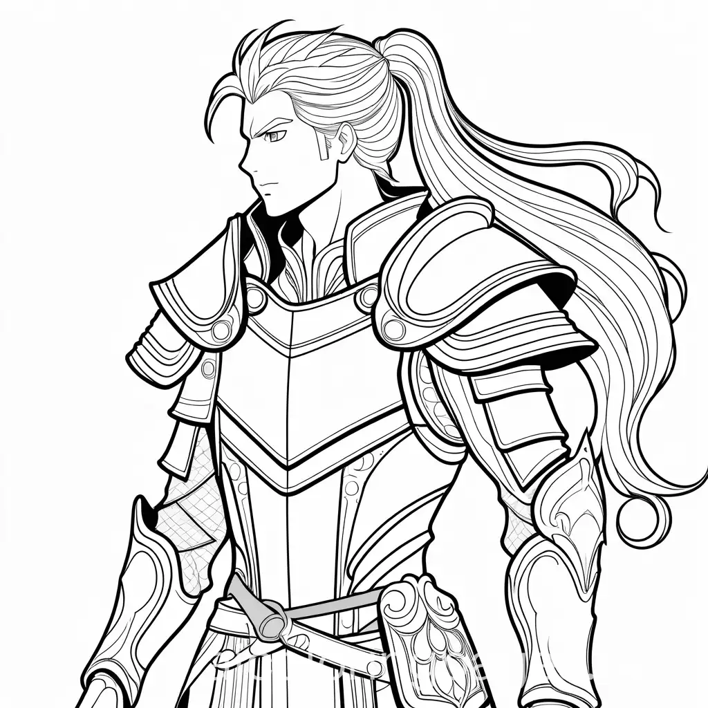 Anime-Male-with-Long-Hair-in-Ponytail-Wearing-Magic-Armor-Coloring-Page