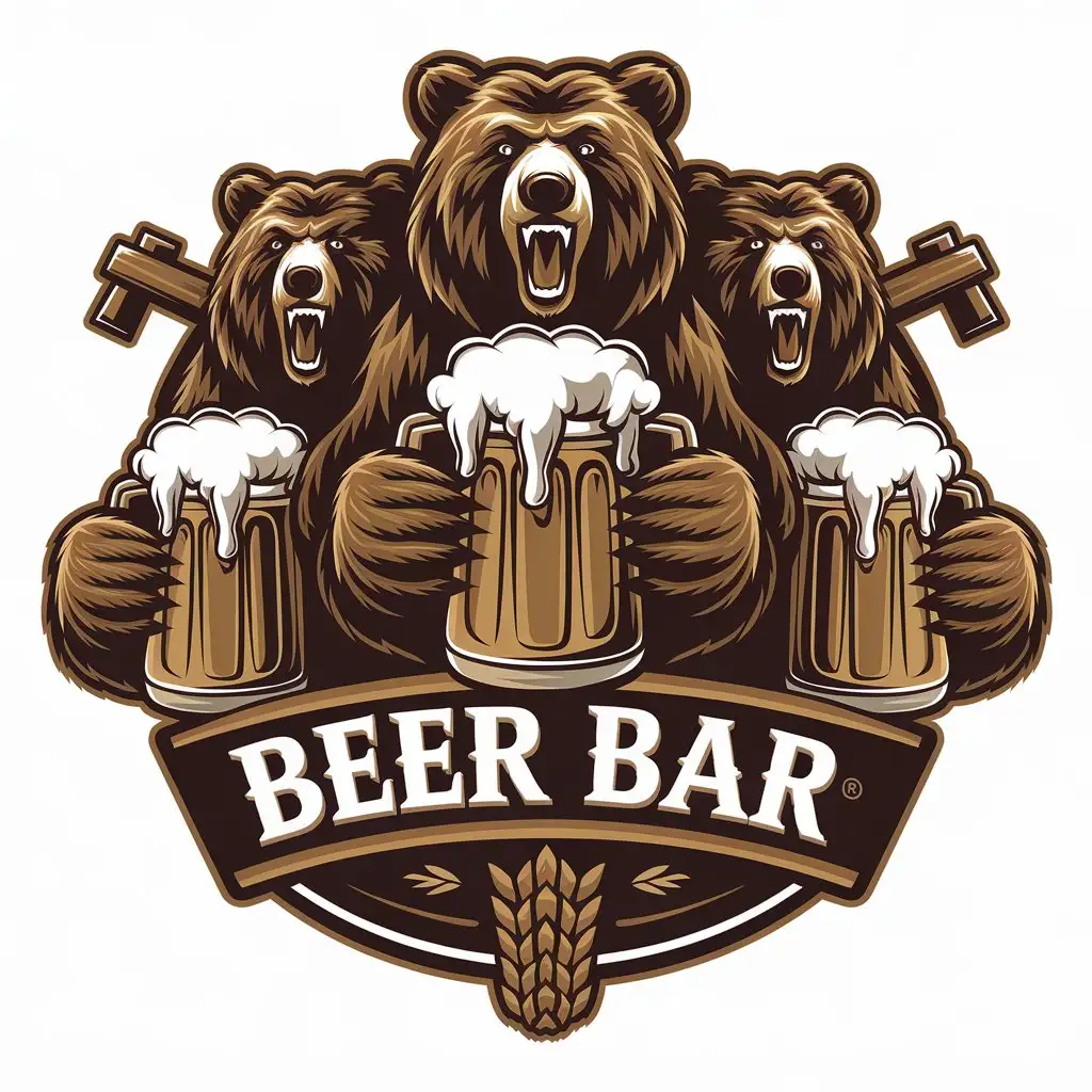 LOGO-Design-for-Beer-Bar-Three-Bears-Mascot-with-Complex-Detail-and-Clear-Background