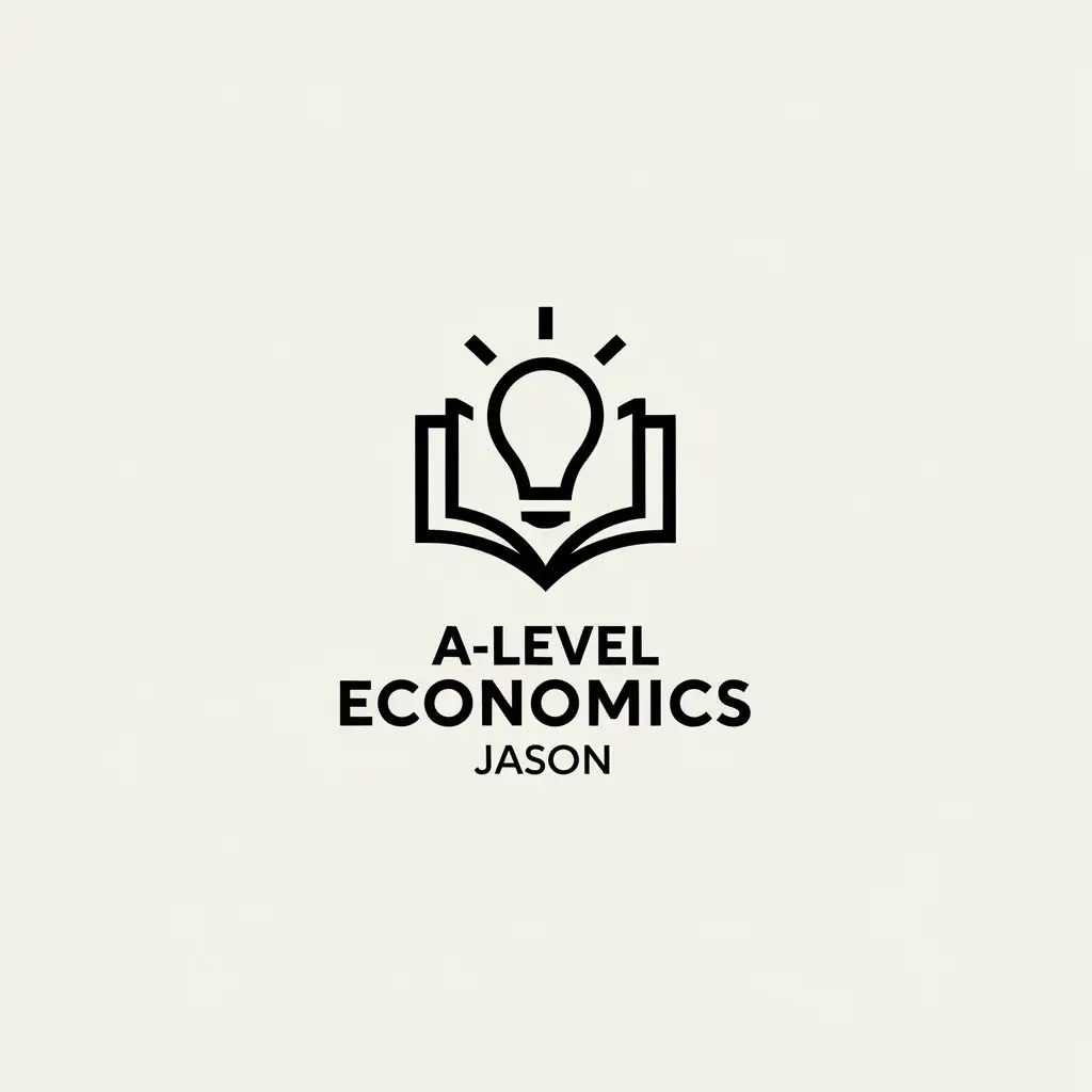 a vector logo design,with the text "Alevel Economics, Jason", main symbol:book, light bulb,Minimalistic,clear background