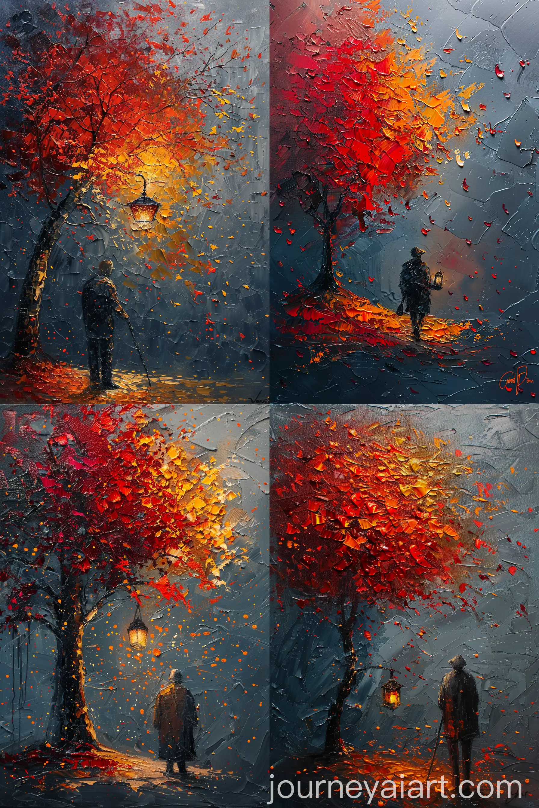 Elderly-Man-with-Lantern-Under-a-Red-and-Yellow-Tree