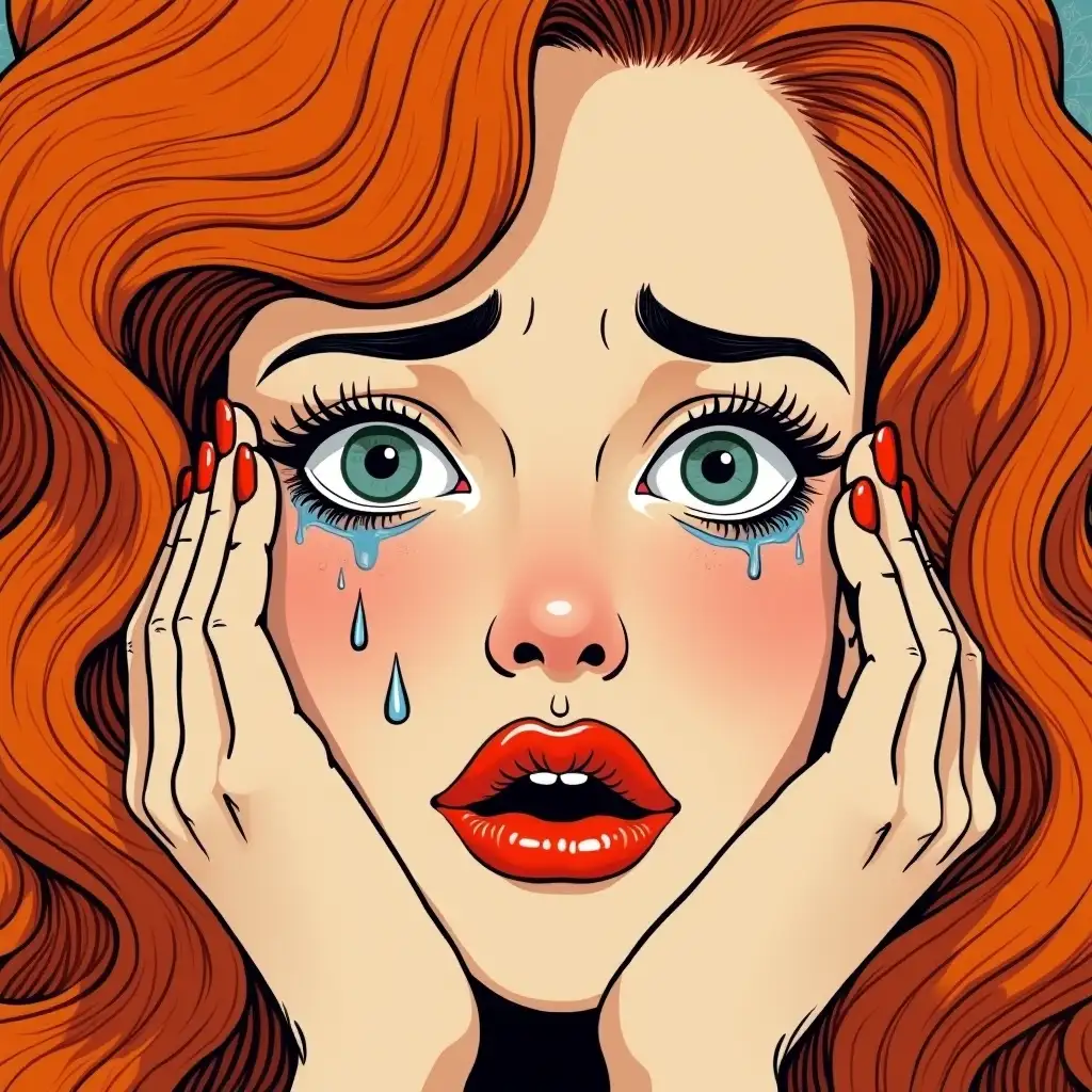 Emotional-CloseUp-of-RedHaired-Woman-Wiping-Tears-in-Daniel-Clowes-Style-Illustration