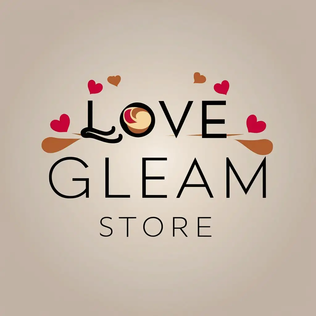 a vector logo design,with the text "LOVE GLEAM STORE", main symbol:Simple background, grey-beige gradient background, small heart shapes. Lines,Moderate,clear background