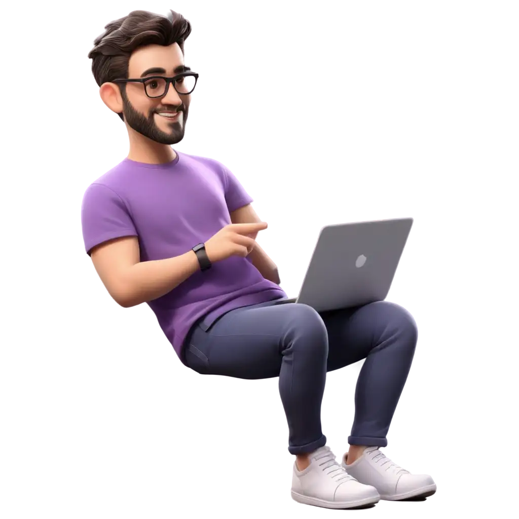 3D-Art-Man-with-Glasses-and-Purple-TShirt-Coding-Websites-Sitting-in-the-Air-PNG-Image