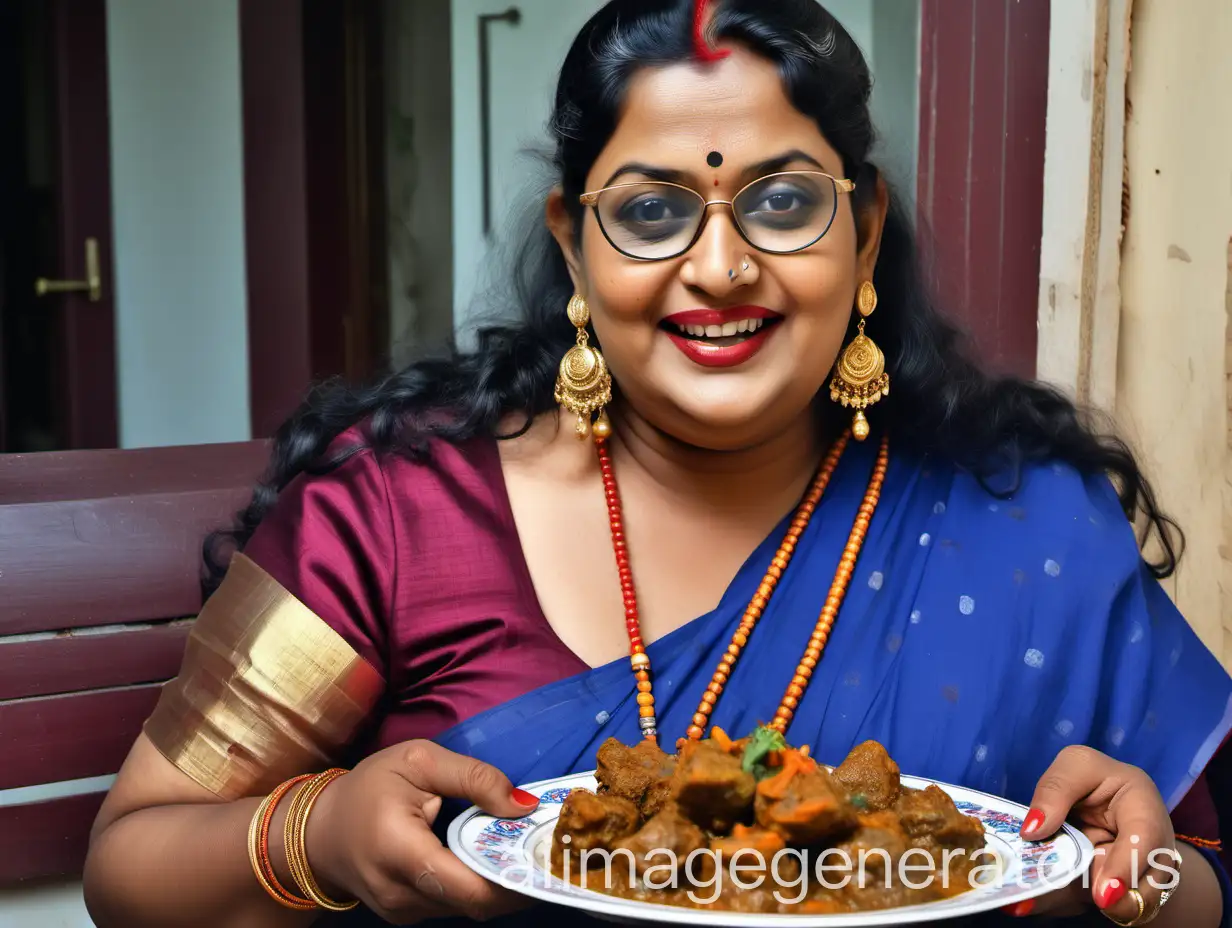 Indian-Mature-Woman-Enjoying-Mutton-Curry-and-Rice