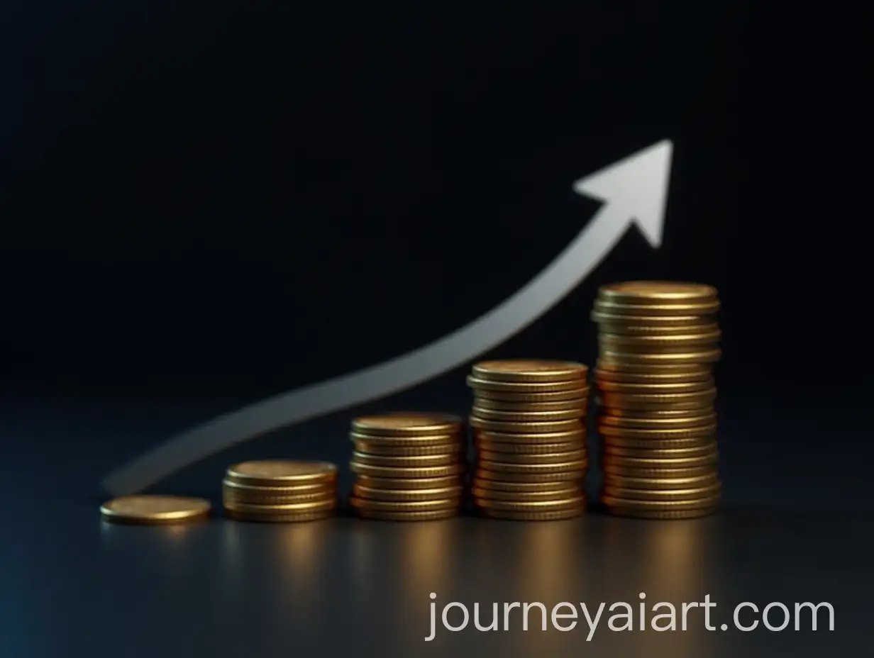 Stacked-Russian-Coins-with-Upward-Arrow-on-Gradient-Dark-Background