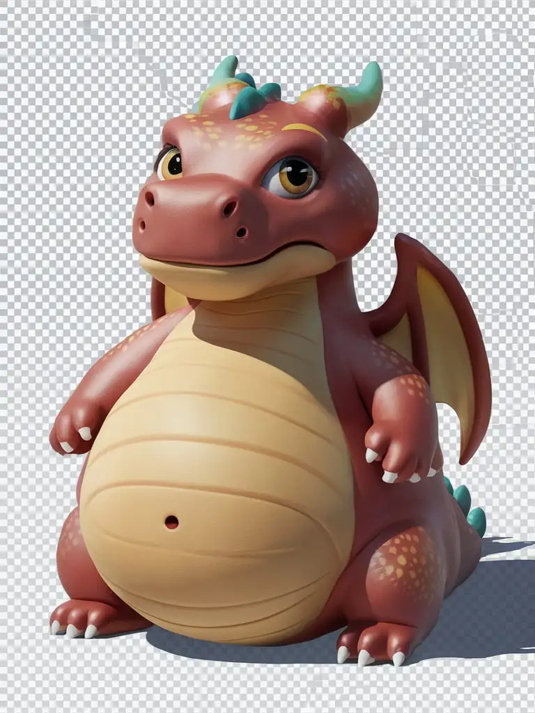 Adorable Fat Dragon Character in Bright Clay Material Style