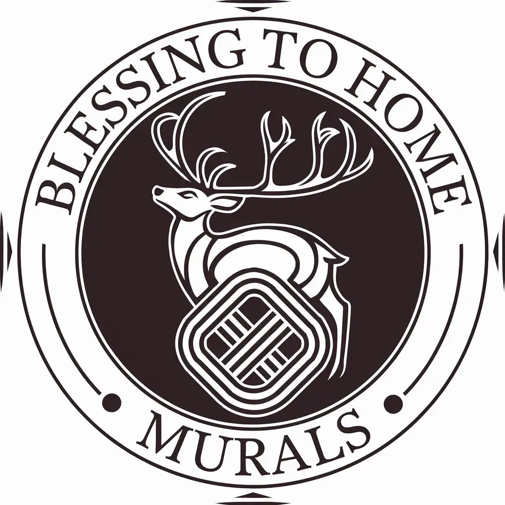 a vector logo design,with the text "Blessing to home murals", main symbol:Luck Knot Deer,Moderate,be used in mural industry,clear background