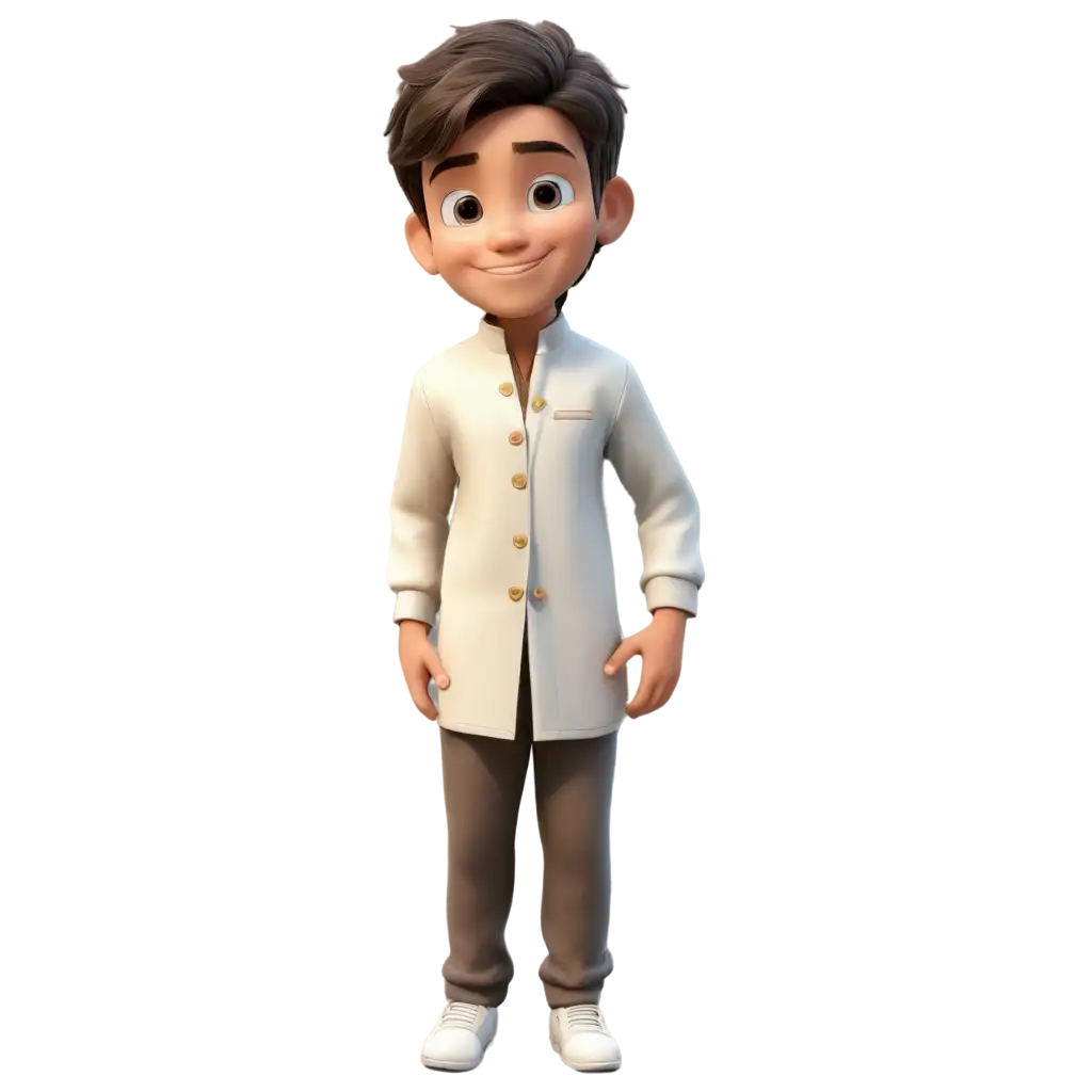 Beautiful-Cartoon-Boy-in-White-Pakistani-Shalwar-Qameez-and-Golden-Jacket-PNG-Image