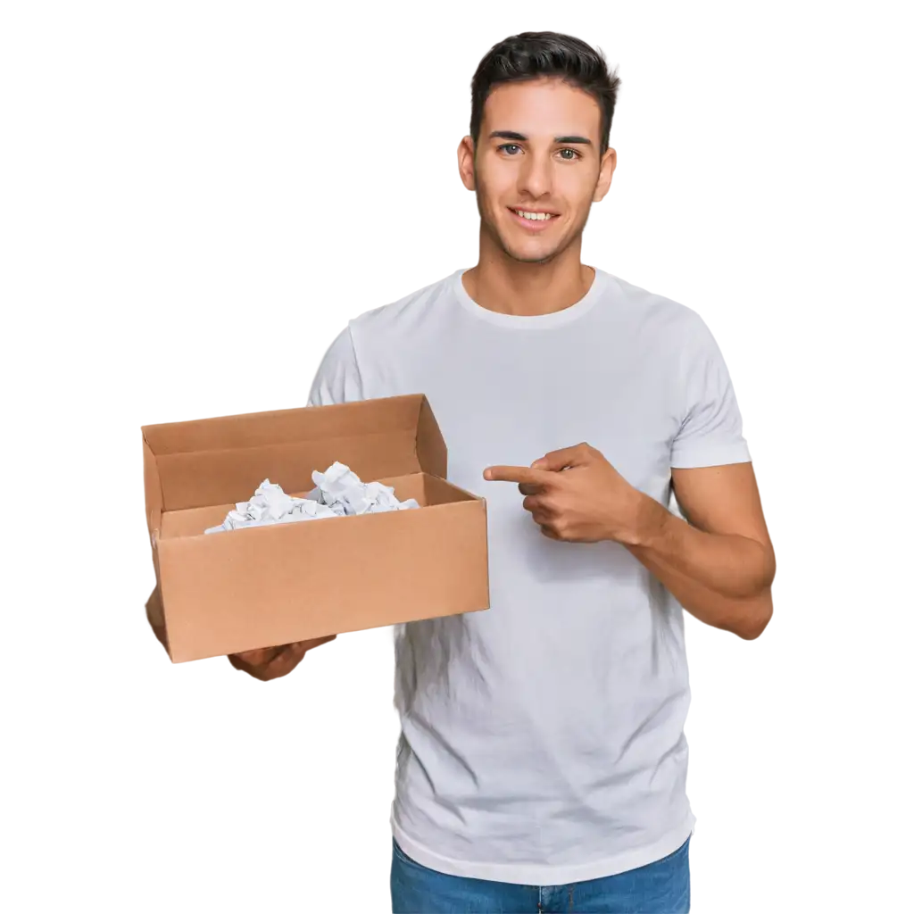 Man in a white shirt delivering a box of paper