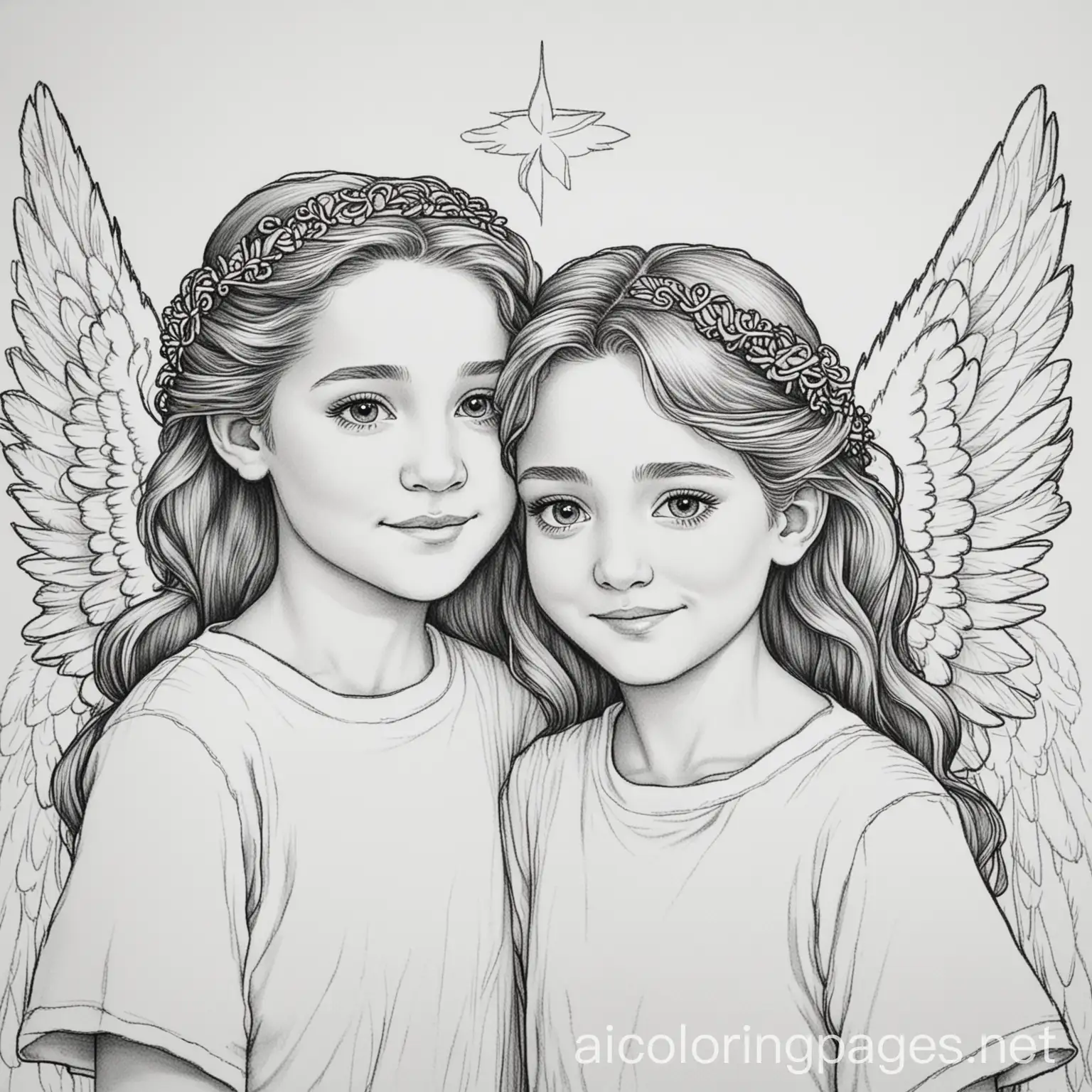 Sisters-Embracing-in-Heavenly-Light-Kristen-Kayla-Coloring-Page