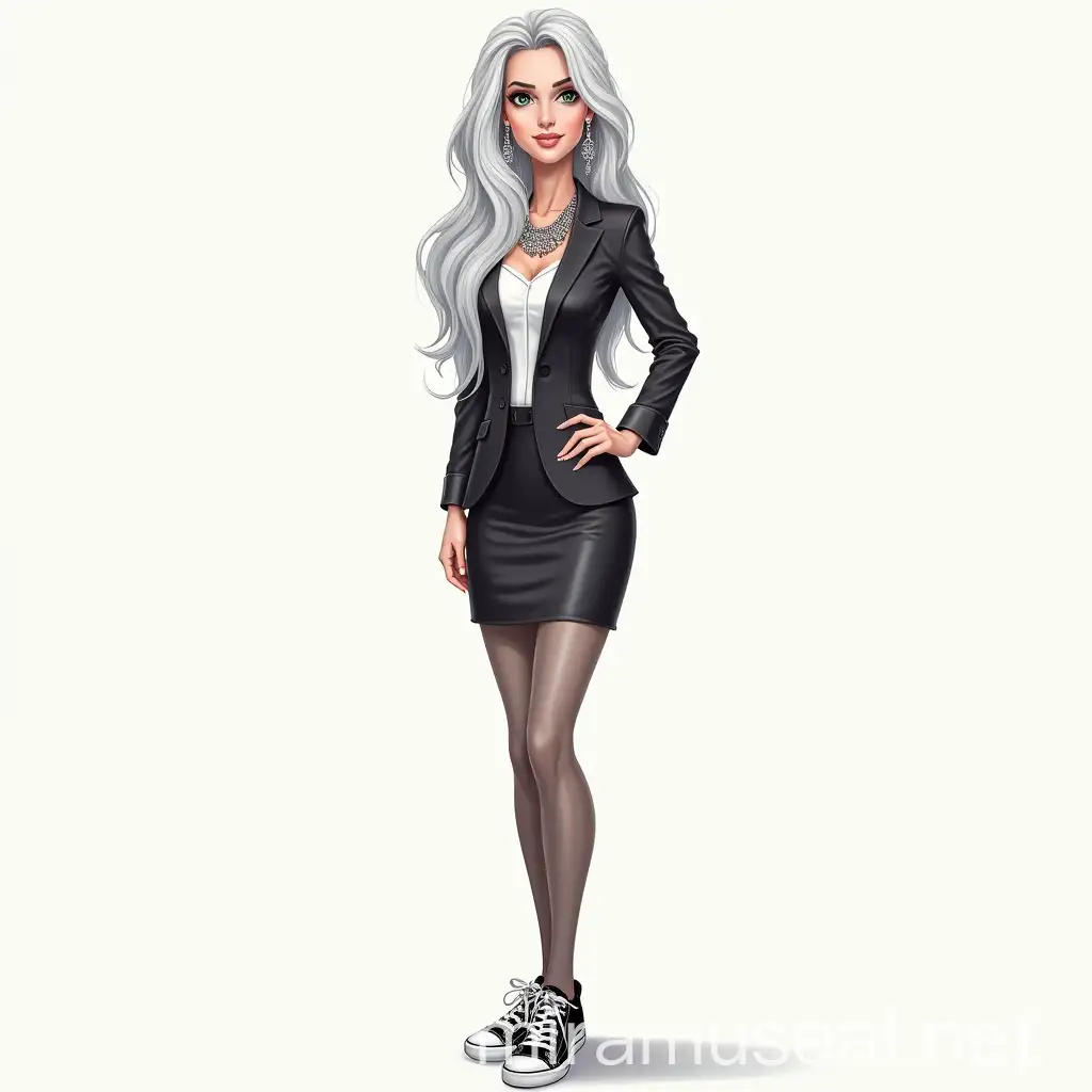 Elegant MiddleAged Realtor with Platinum Gray Hair and Sophisticated Attire