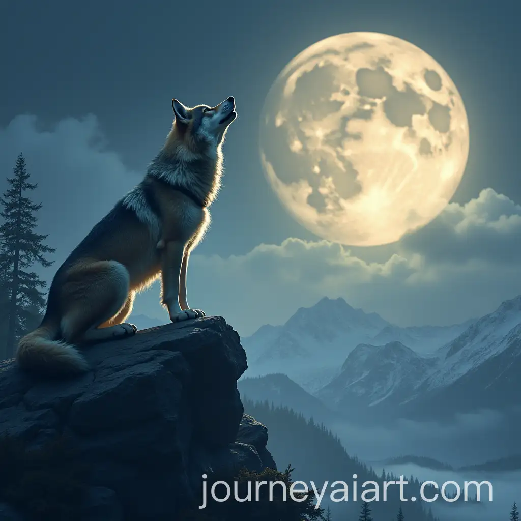 Howling-Wolf-on-Top-of-the-World-in-Majestic-Landscape