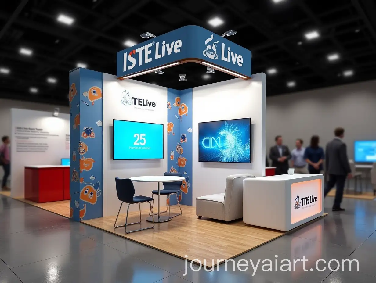 Custom-Booth-Design-for-ISTE-Live-2025-Convention-with-Logo-Display-and-Seating-Area