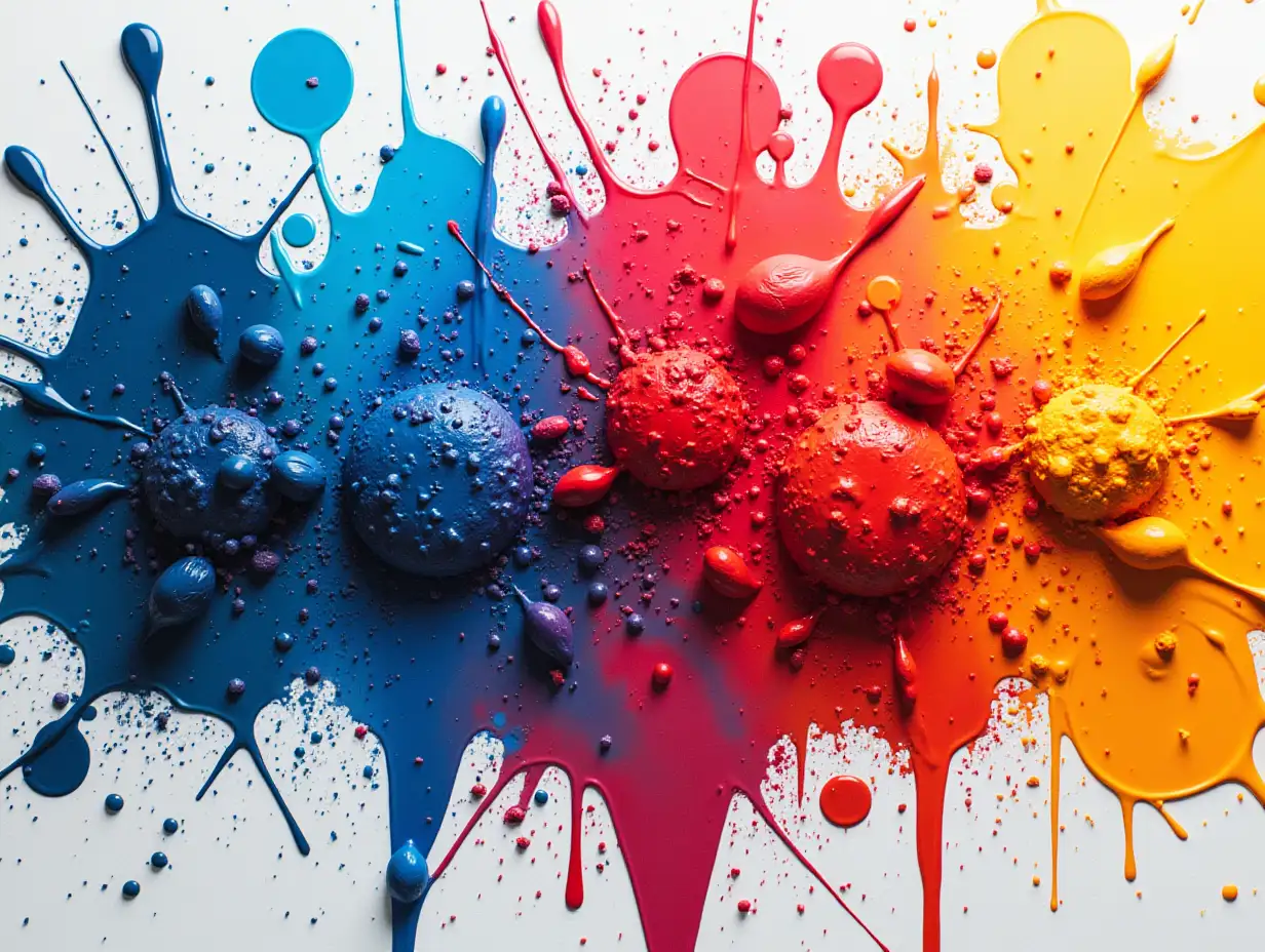 A highly detailed image of colorful paint splats