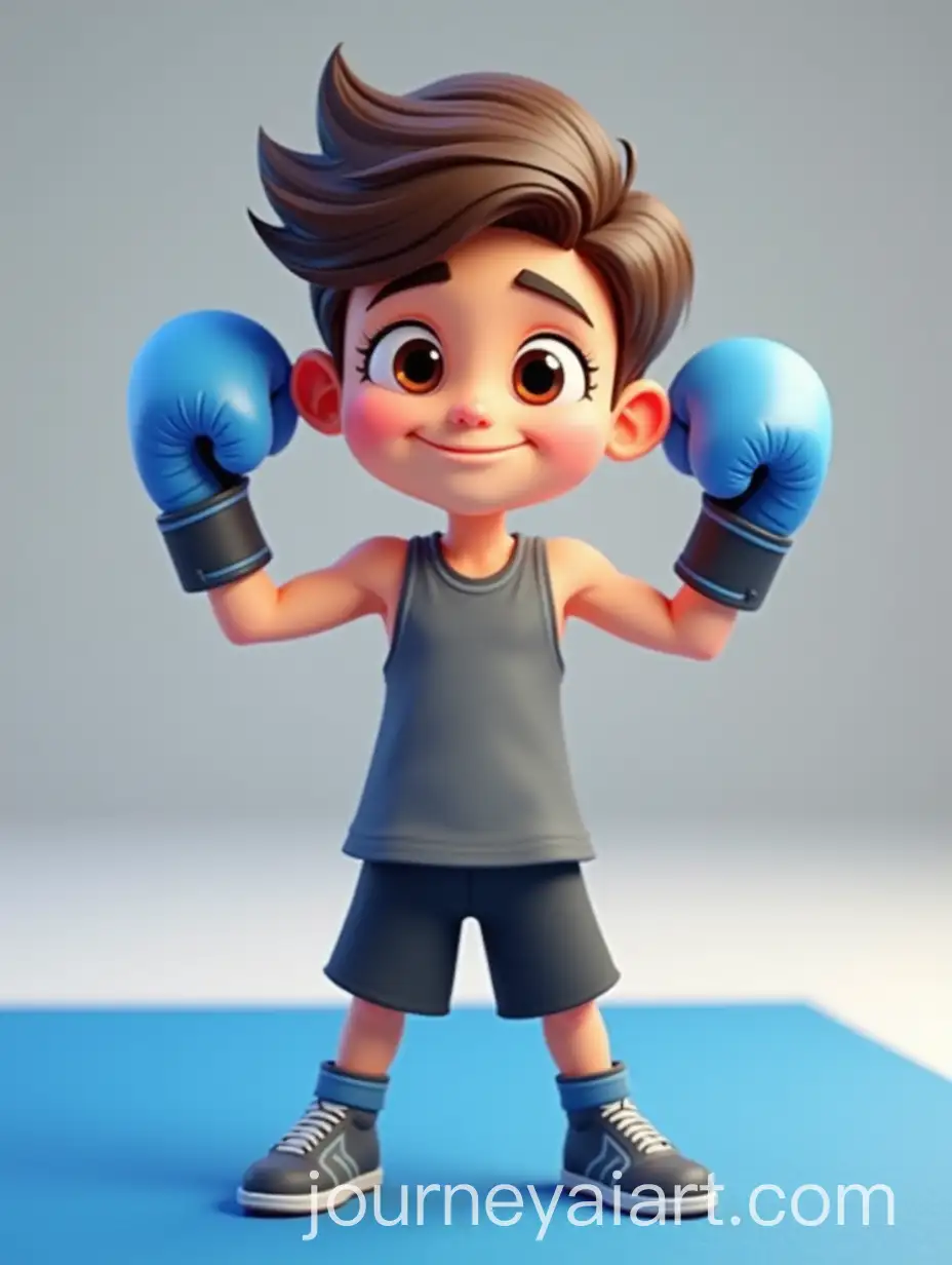Confident-7YearOld-Boy-in-Boxing-Gloves-Showing-Strength-on-Blue-Mat