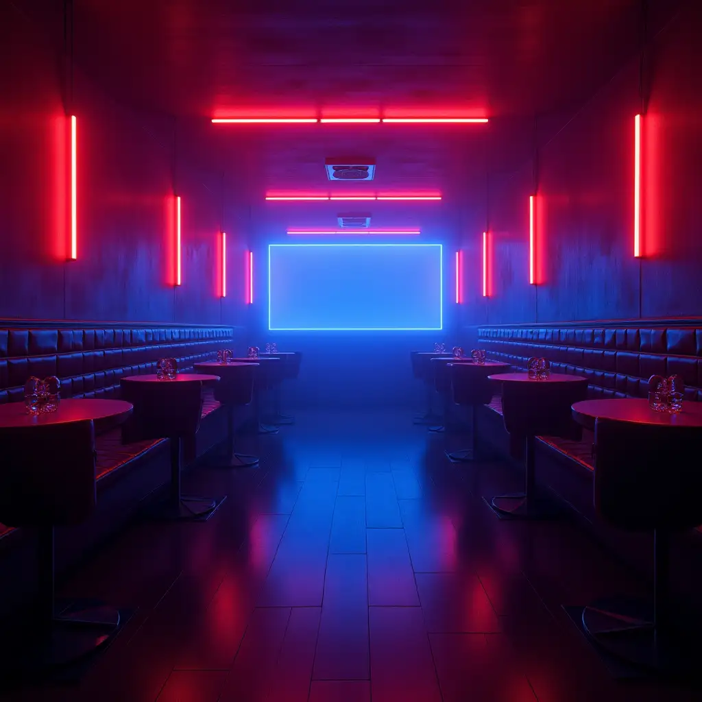 Neon Nightclub with Half Blue and Red Lighting