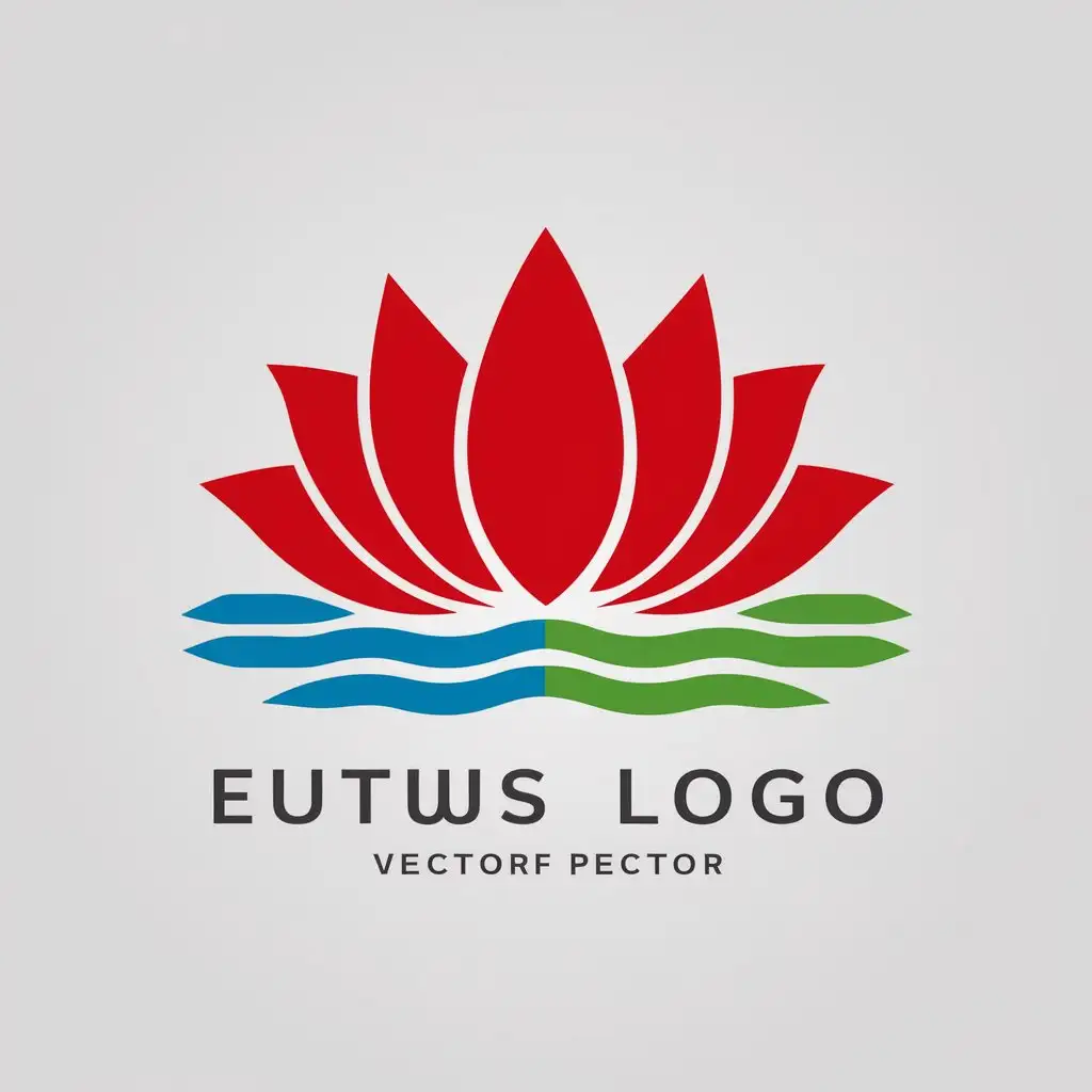 a vector logo design,with the text "-", main symbol:Eight-petal flower of lotus, red lotus, water under the lotus is blue and green,Minimalistic,be used in Others industry,clear background