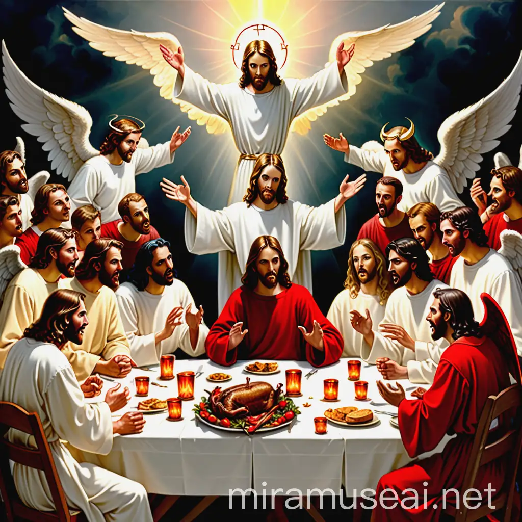 Divine Gathering Jesus Angels and Devils at One Table