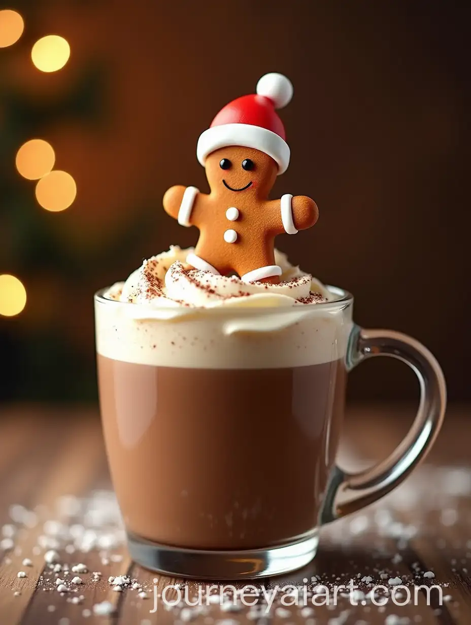 Hot-Chocolate-with-Whipped-Cream-and-Gingerbread-Man-on-a-Christmas-Theme
