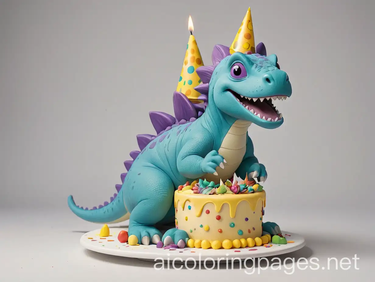 Birthday-Cake-Coloring-Page-with-Purple-Dinosaur-for-Kids