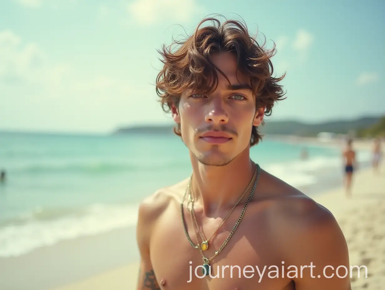 Young-Italian-Man-Wearing-Jewelry-on-a-Beach-in-a-Polaroid-Photo