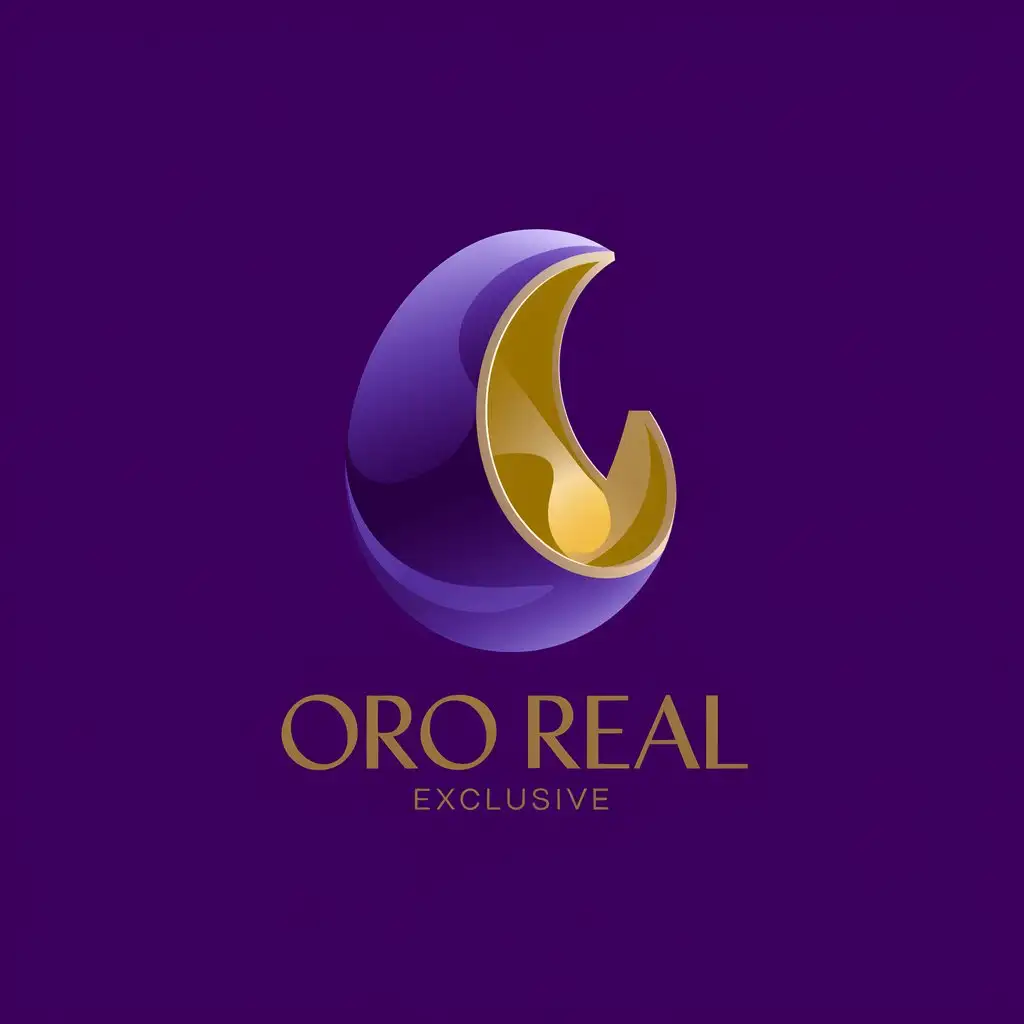 a vector logo design,with the text "ORO REAL", main symbol:logo for my exclusive and modern avian egg liqueur, WITH WHITE BACKGROUND COLOR, GOLD AND DETAILS SOMETHING PURPLE,Moderate,clear background