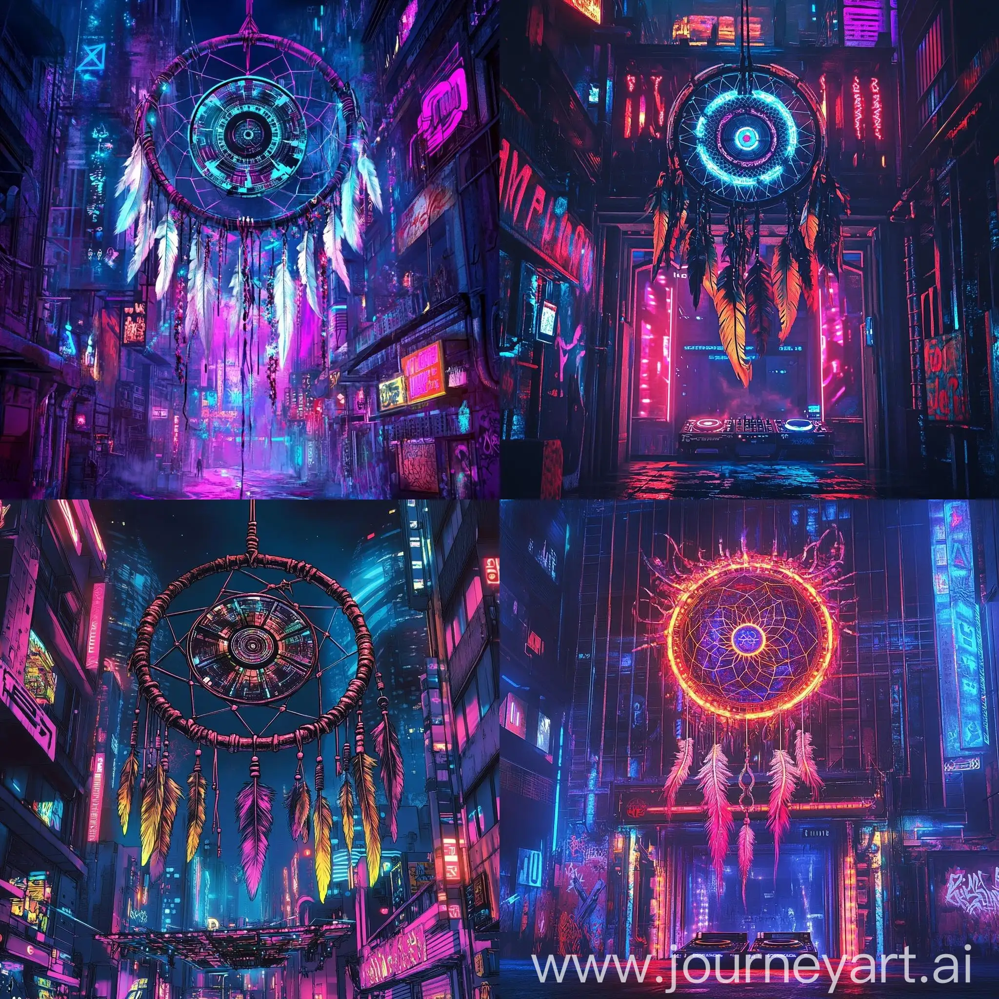 Nightclub-Dreamcatcher-with-Neon-Lights-and-Shamanic-Spirits