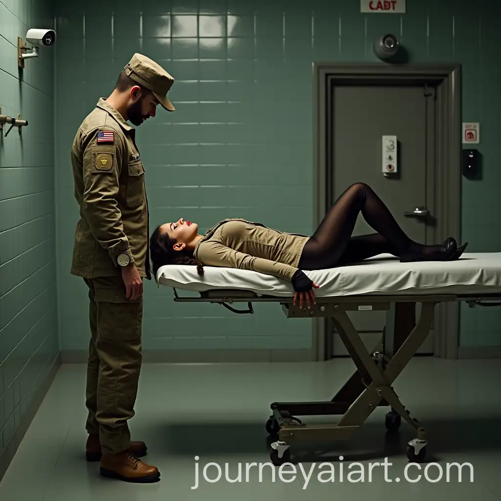 Military-Woman-and-Security-Guard-in-Underground-Prison-Room