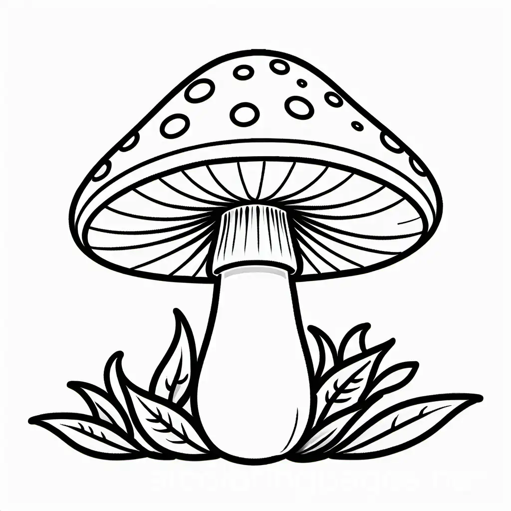 a mushroom, Coloring Page, black and white, line art, white background, Simplicity, Ample White Space. The background of the coloring page is plain white to make it easy for young children to color within the lines. The outlines of all the subjects are easy to distinguish, making it simple for kids to color without too much difficulty