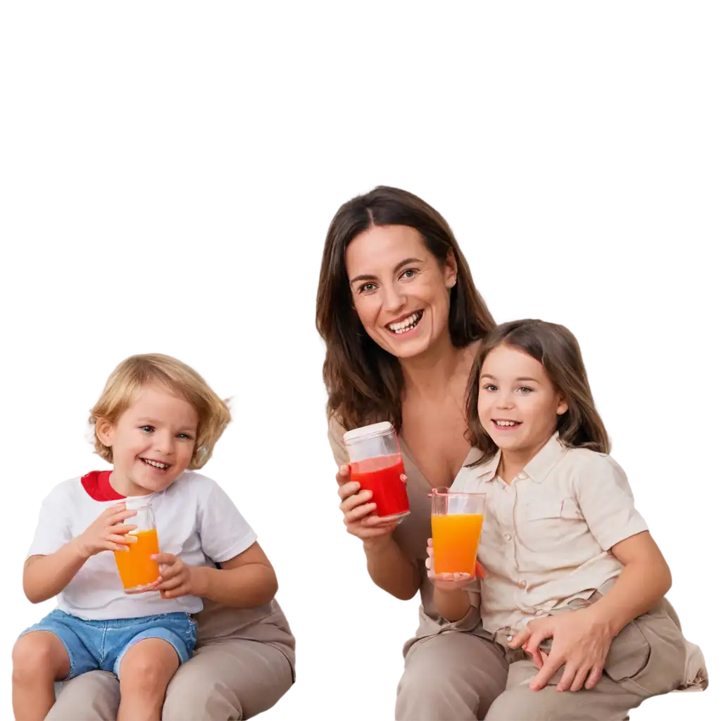 Photo of a happy family drinking a cup of goji juice