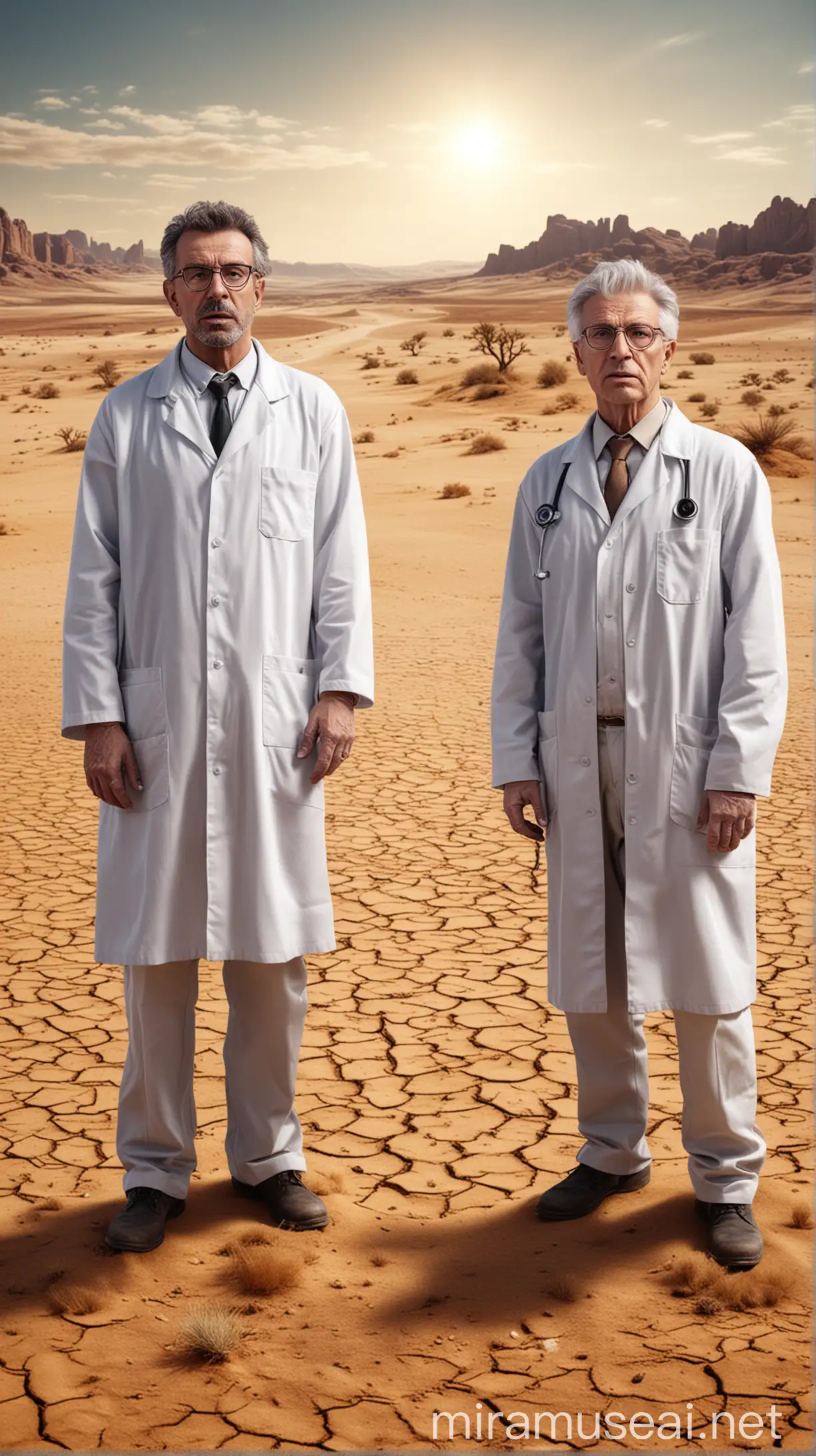 Scientists Terrified Standing on Desert Hyper Realistic Fear and Isolation