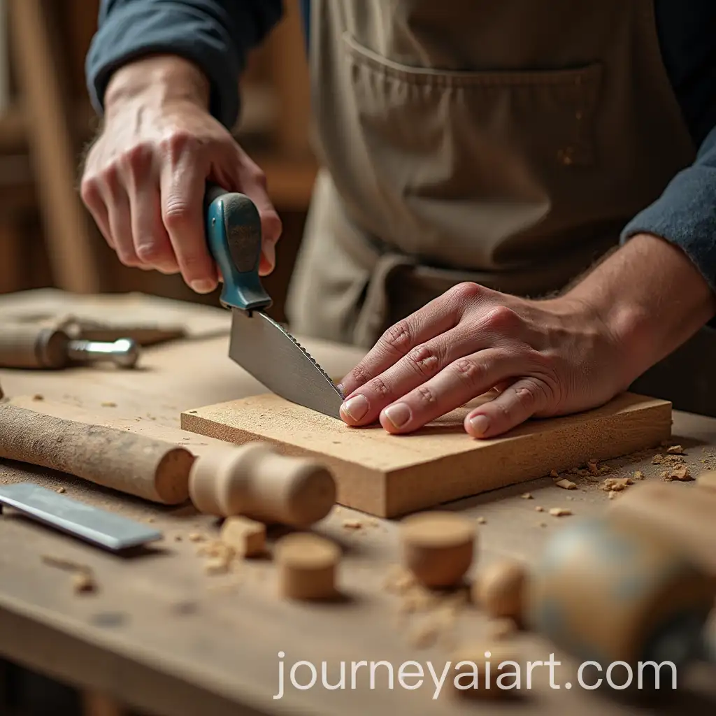 Craftsman-at-Work-CloseUp-of-Woodworker-Cutting-Wood-with-Tools