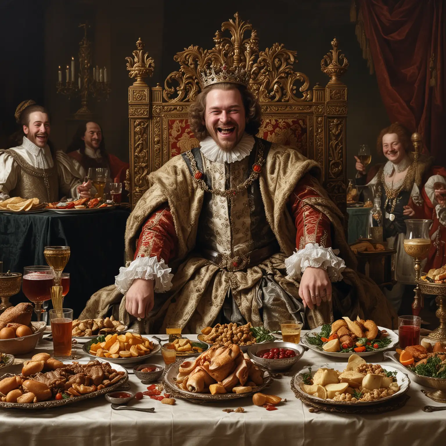 17th Century King Laughing at Banquet Table