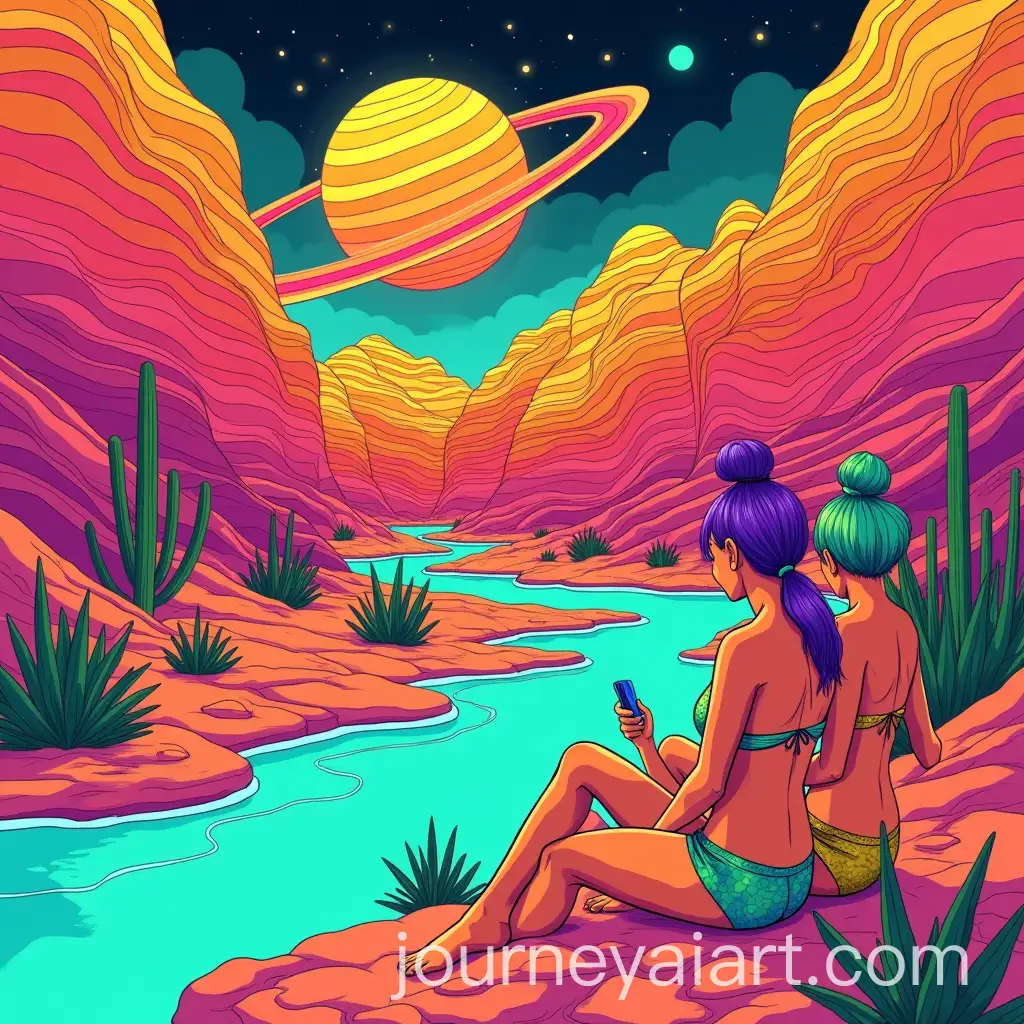 Surreal-Desert-Canyon-Landscape-with-Colorful-Women-in-Bikinis