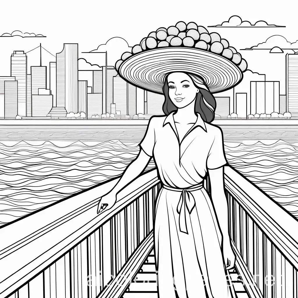 Lady-Selling-Fruits-on-Bridge-Surrounded-by-Tourists-Coloring-Page