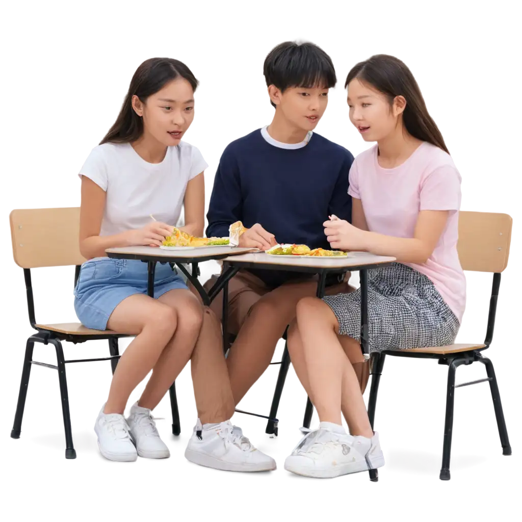 Junior-High-School-Cafeteria-Friendship-Scene-PNG-Group-of-4-Students-Dining-Together