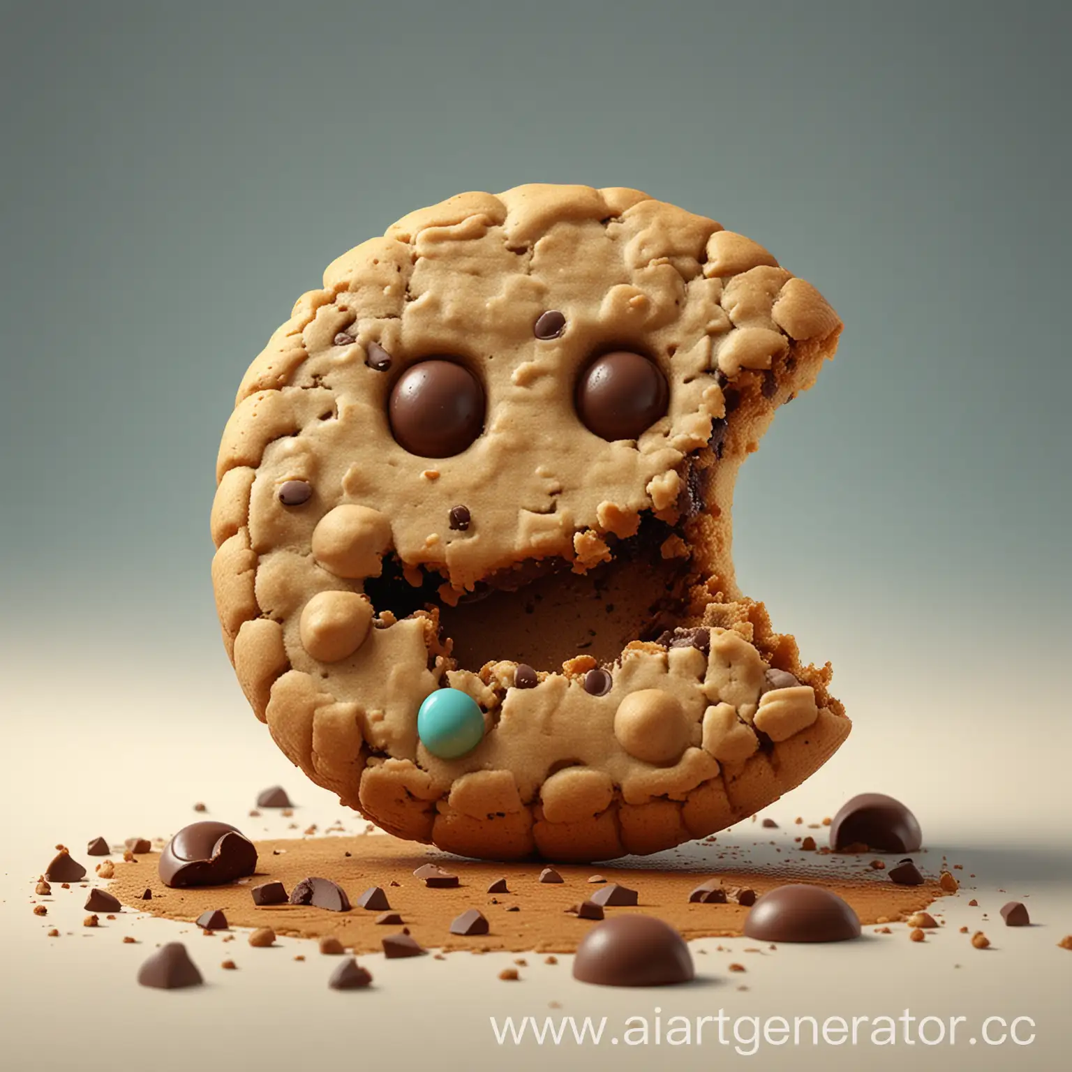 GoldenBrown-Chocolate-Chip-Cookie-with-PacMan-Bite-Realistic-3D-Render