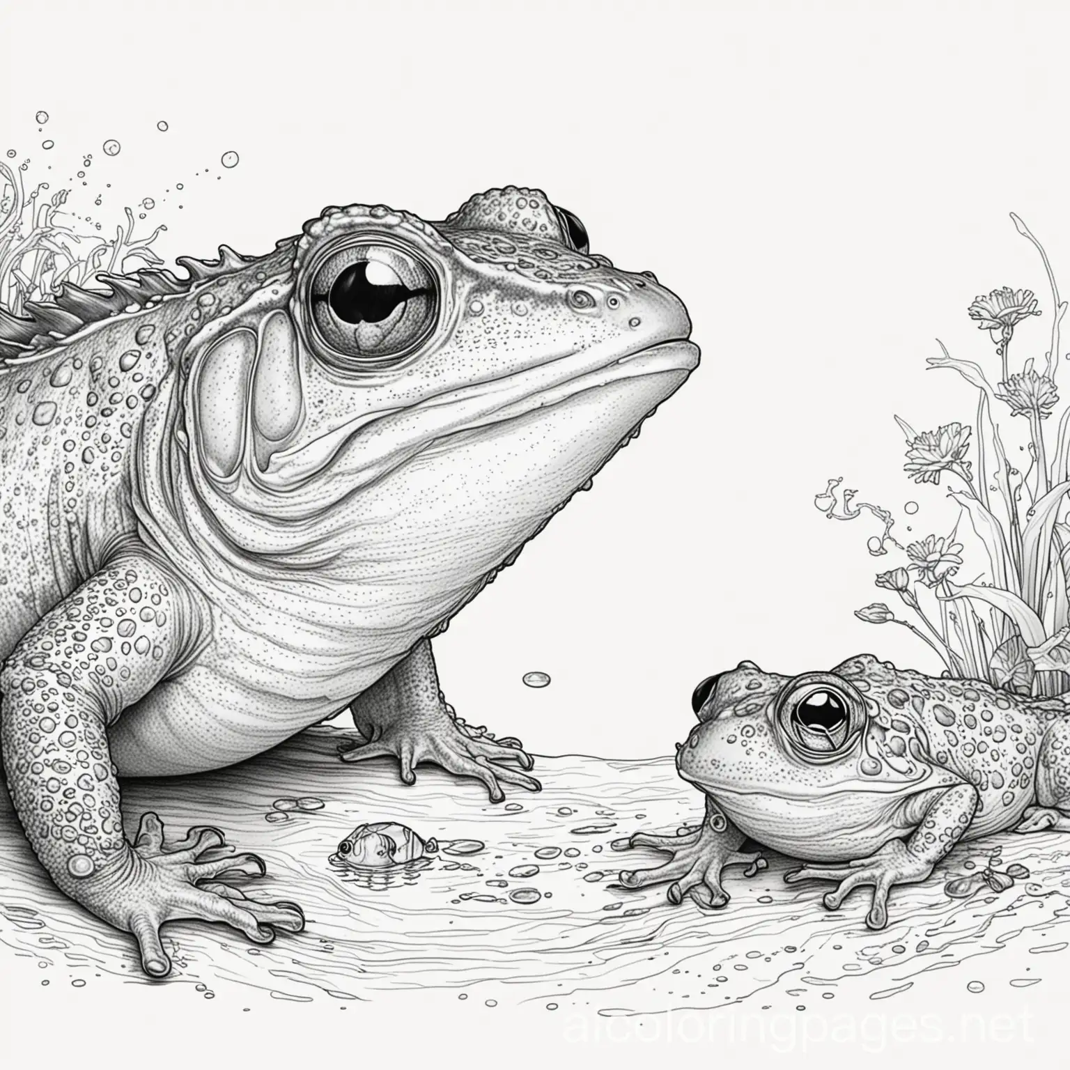 Fish-Consuming-Frog-A-Simple-Black-and-White-Coloring-Page