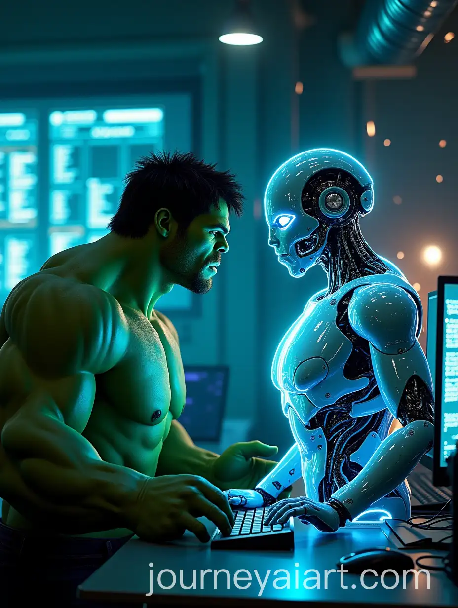 Hulk-vs-Futuristic-Robot-in-HighTech-Cyberpunk-Office-Showdown