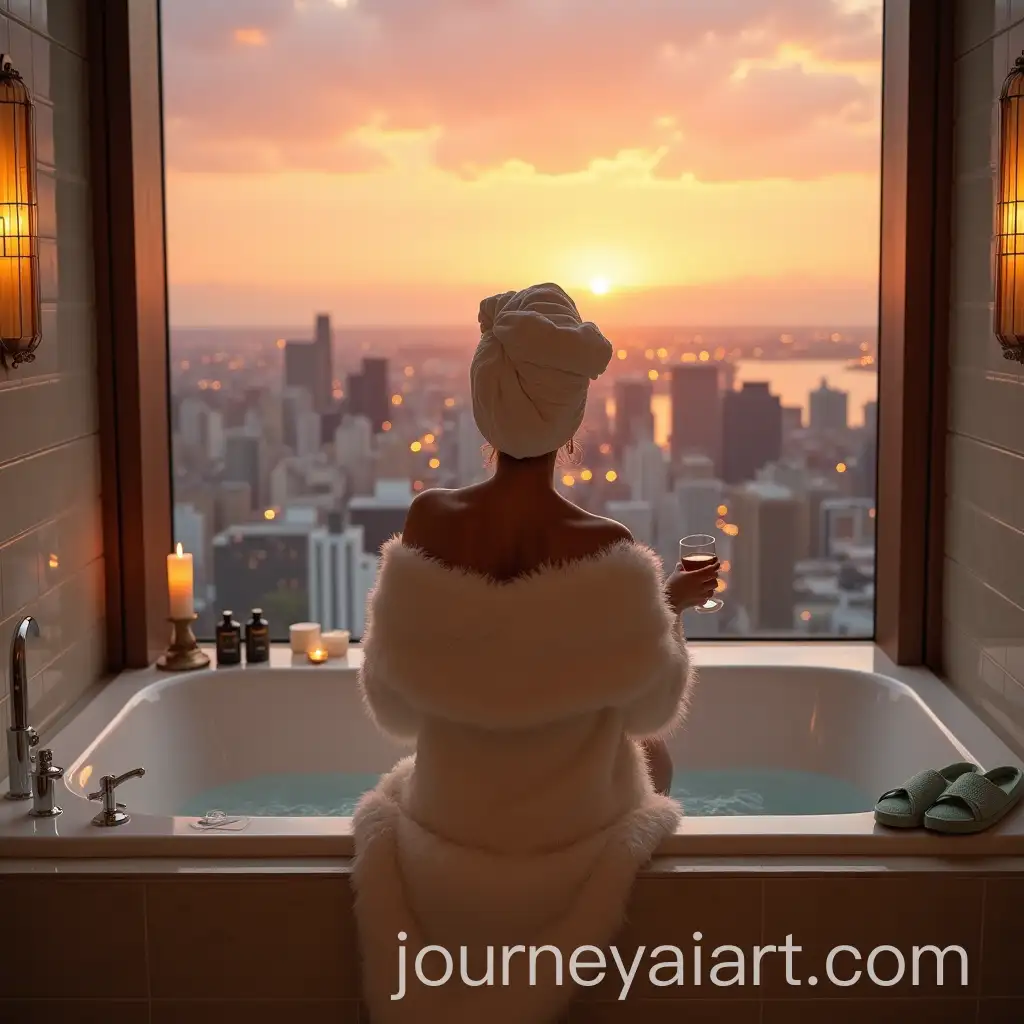 Luxurious-Bathroom-Sunset-View-with-Relaxing-Woman