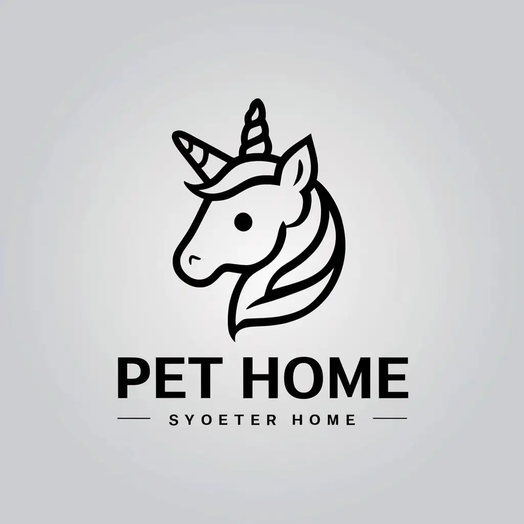 a vector logo design,with the text "PET HOME", main symbol:unicorn avatar,Minimalistic,be used in Animals Pets industry,clear background