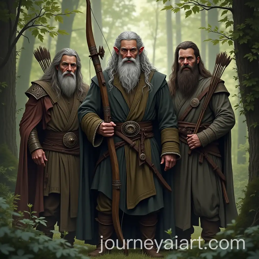 Four-Men-in-a-Forest-Holding-Bows-and-Arrows