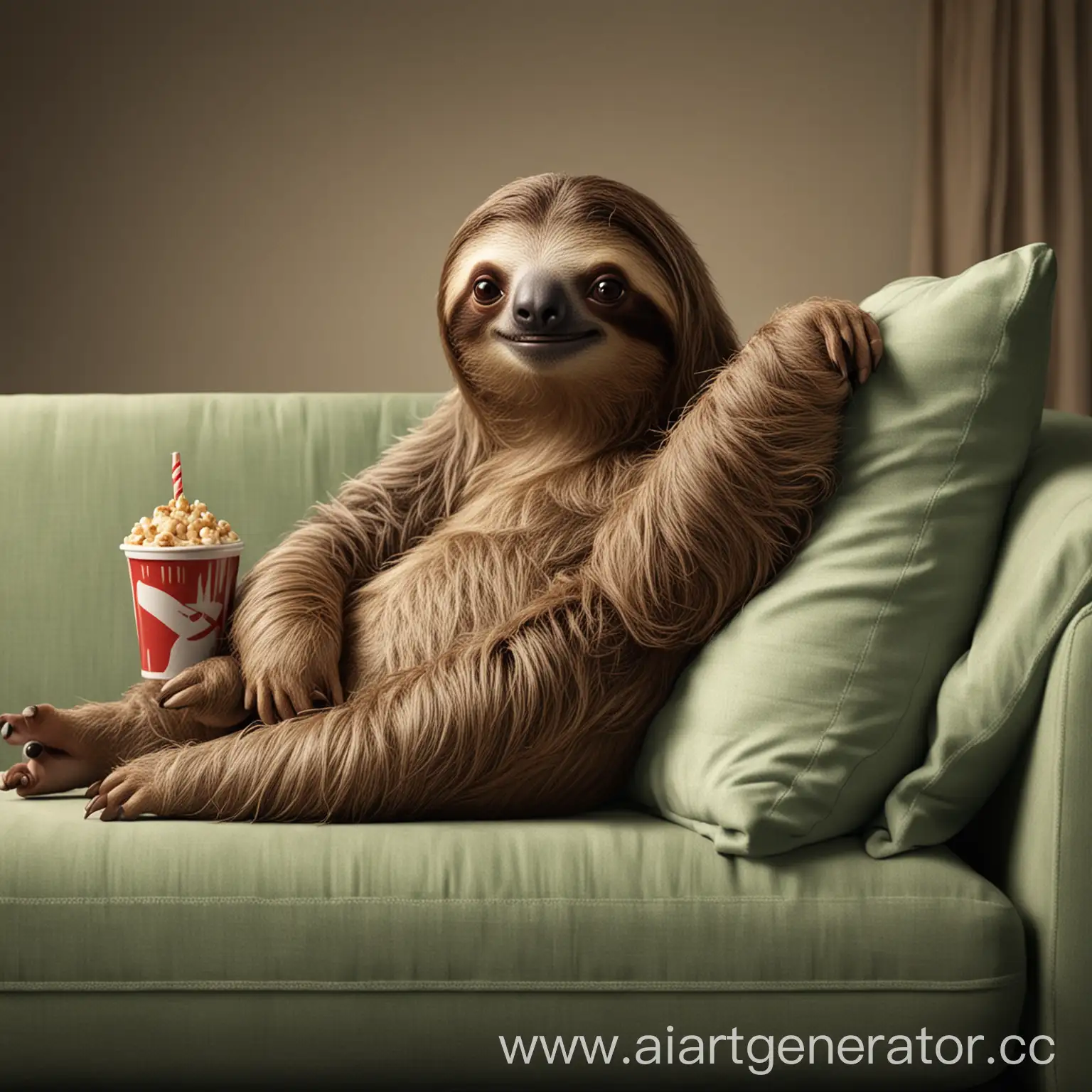 Lazy-Sloth-Relaxing-on-Couch-Watching-Movie