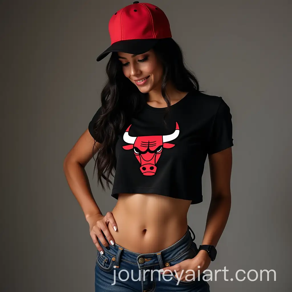 Caucasian-Woman-in-Chicago-Bulls-Snapback-with-Strong-Physique-and-Playful-Smile