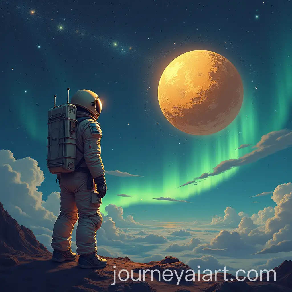 Astronaut-Gazing-at-Golden-Sphere-in-Space